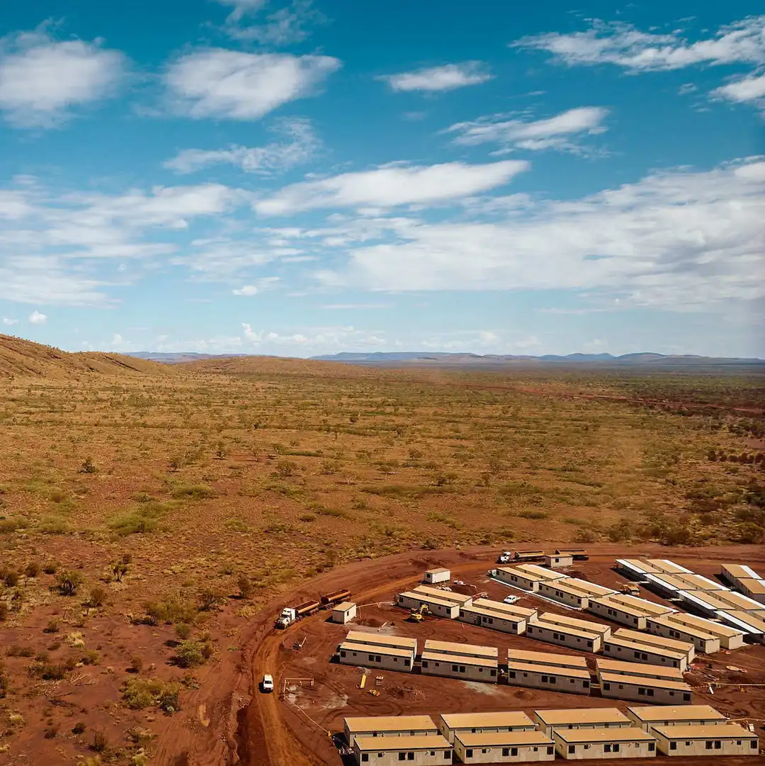 drone footage of lamb creek construction village with landscape